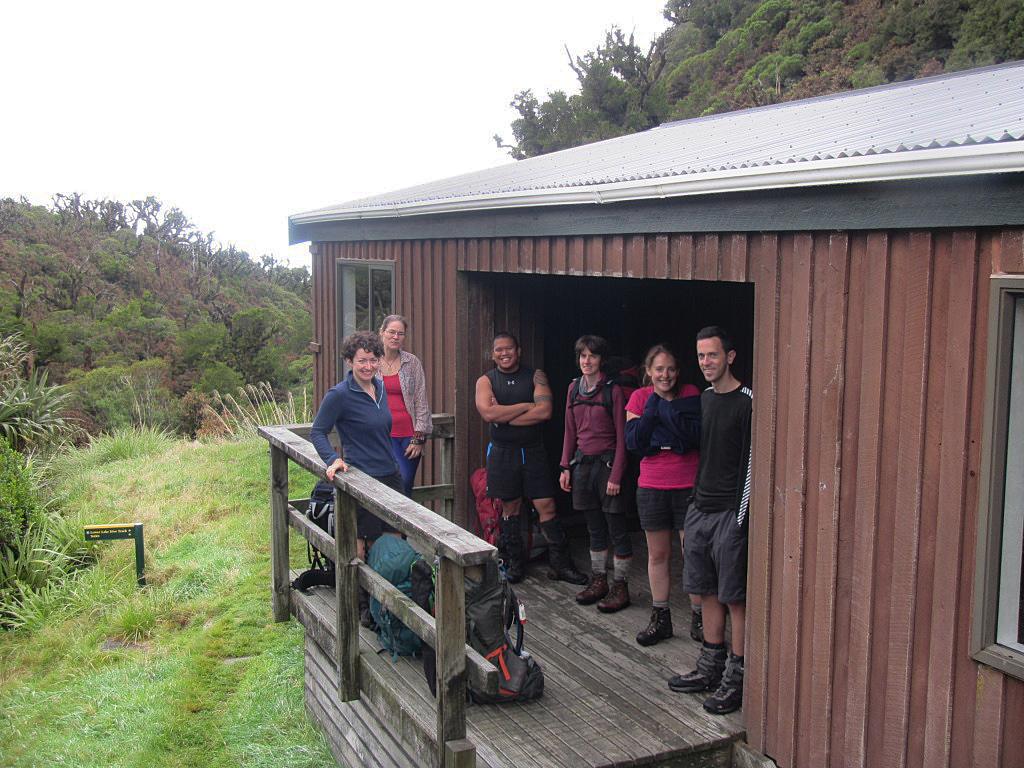 The gang at Lake Dive Hut after morning tea