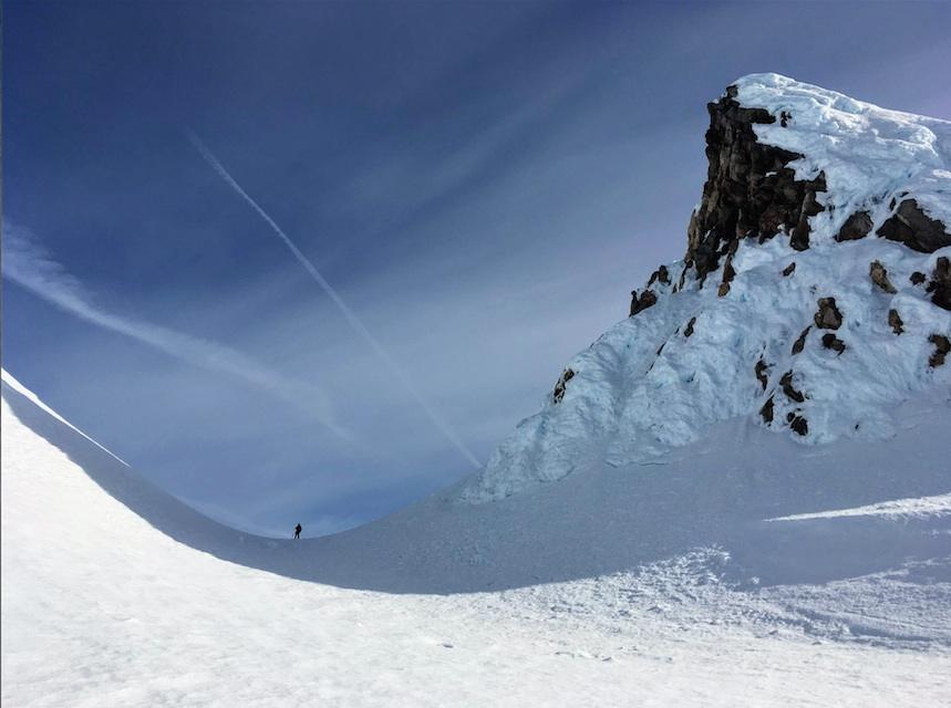 Climber below the Sharks Tooth, Mt Taranaki