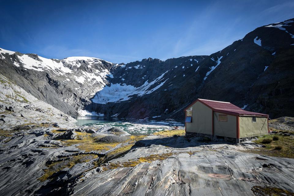 Ivory Lake Hut and Ivory Lake.