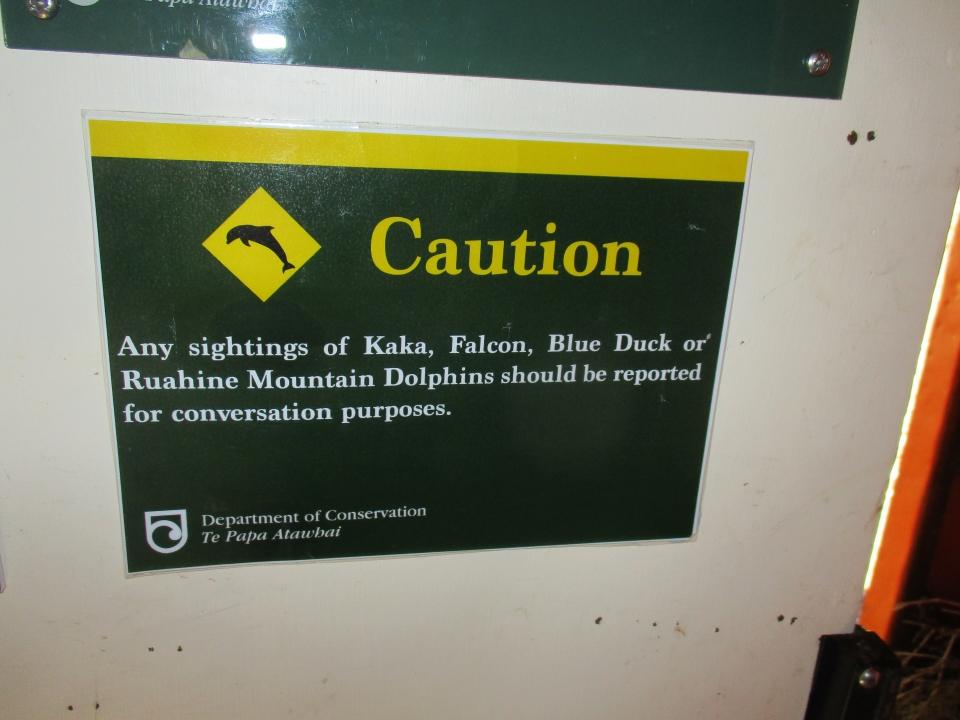 Humorous DOC sign at Top Maropea Hut