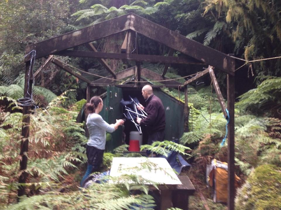 Two people set up at Jacs Flat Bivvy