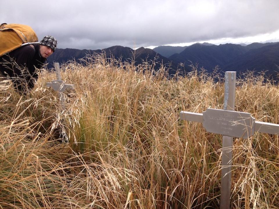 Pilots' memorial crosses at Shingle Slip knob