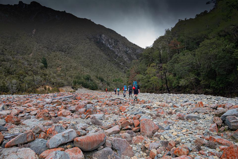 Typical easy travel up the lower Gosling Stream