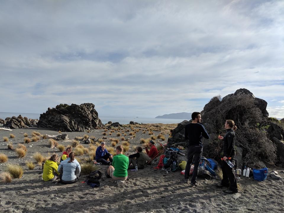 Resting on the beach at Baring Head