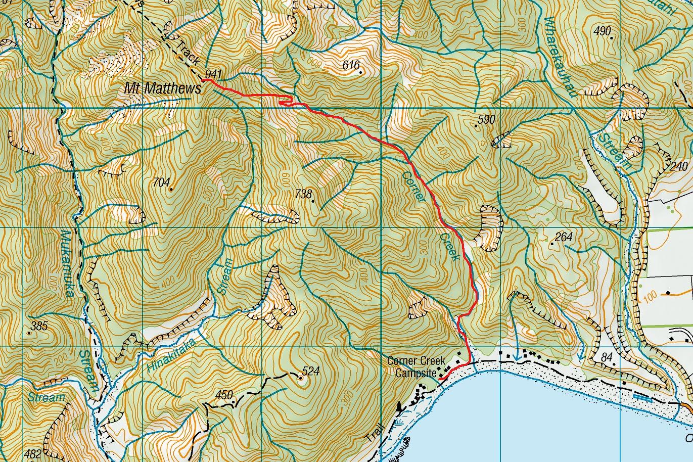 Map of route Corner Creek to summit Mt Matthews
