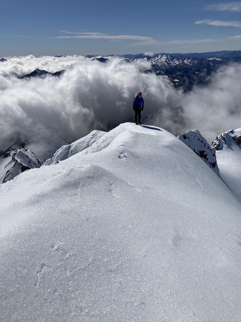 Elisabet on the final approach to the summit of Mt Rolleston