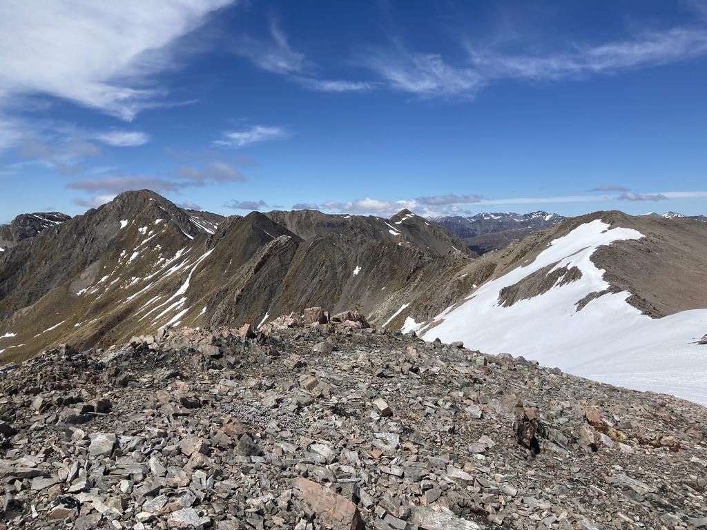 The route from Avalanche Peak to Lyall Peak and beyond to Mt Bealey