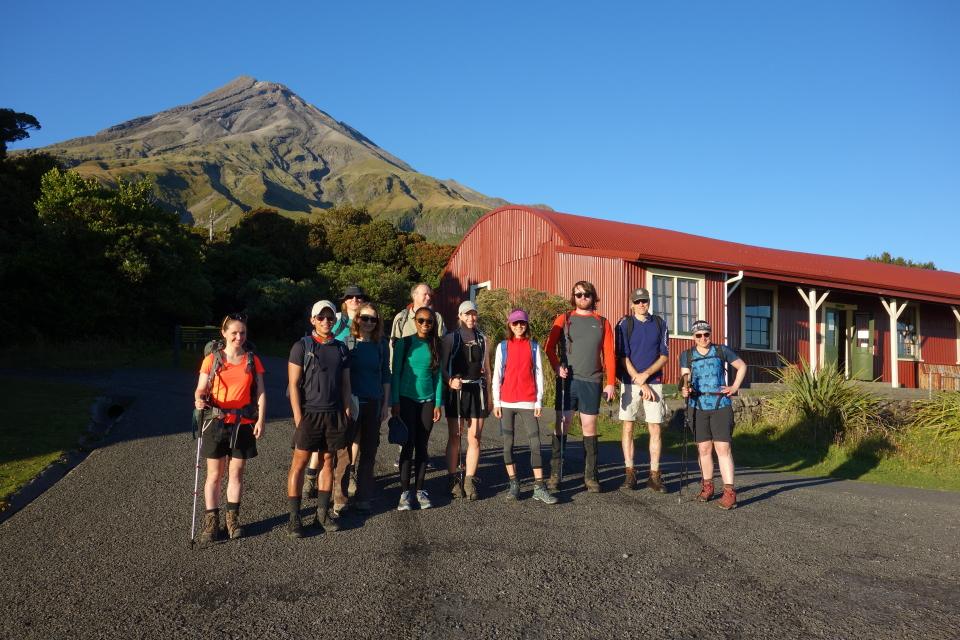 A group of trampers outside The Camphouse