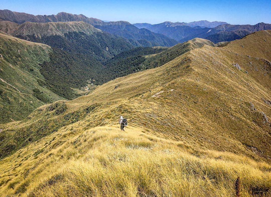 Descending Carkeek Ridge in the Tararua Range