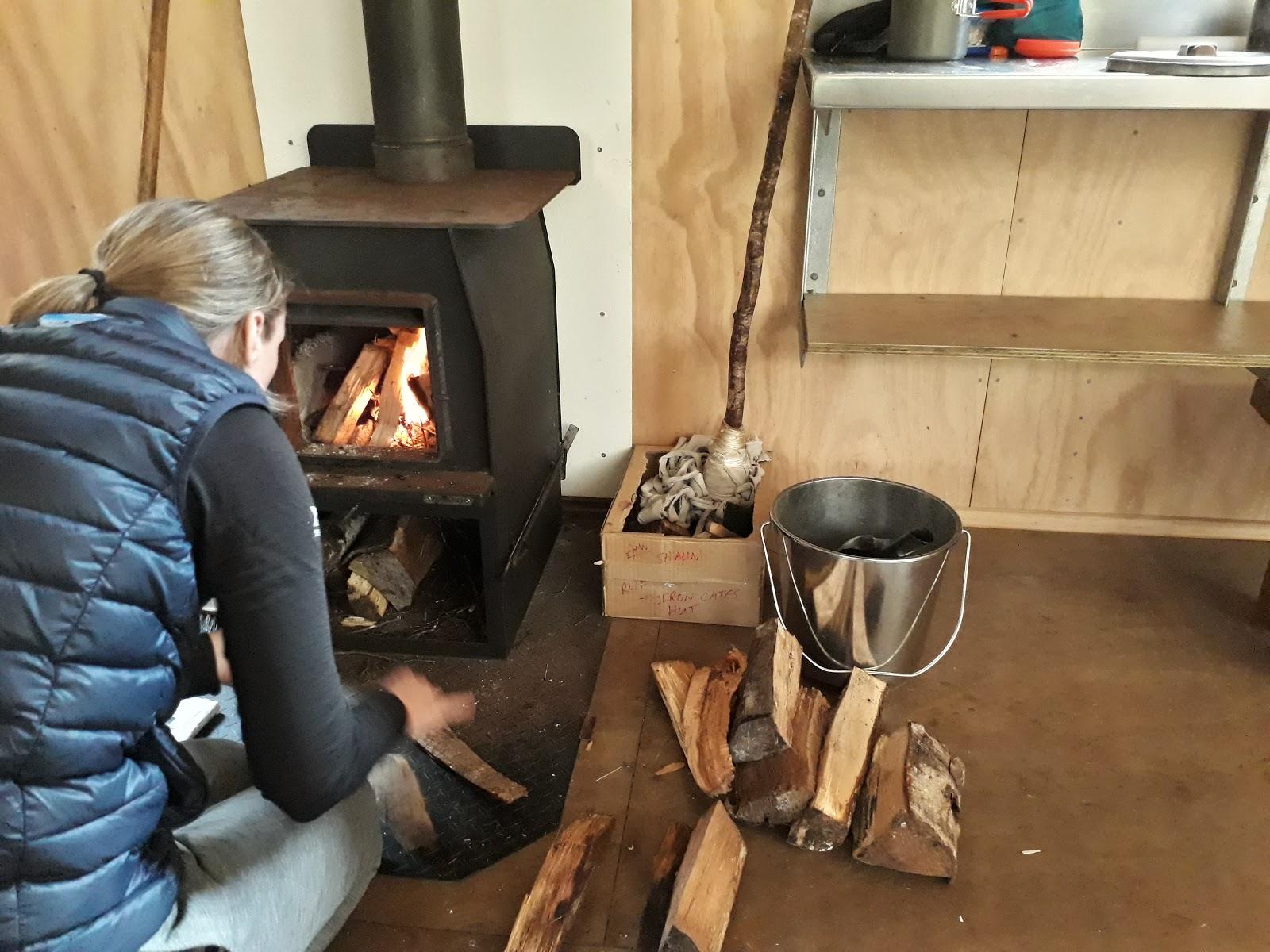 Loretha turns on the Irongate Hut central heating