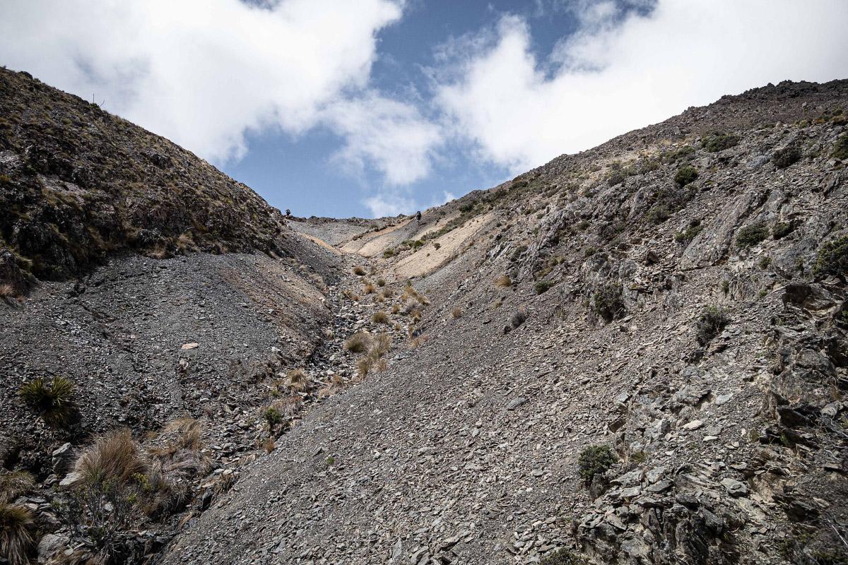 View up to a mountain pass