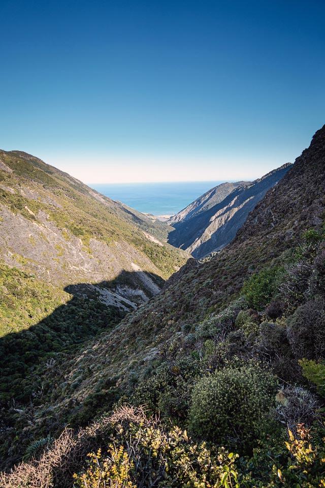 View down a valley to the sea
