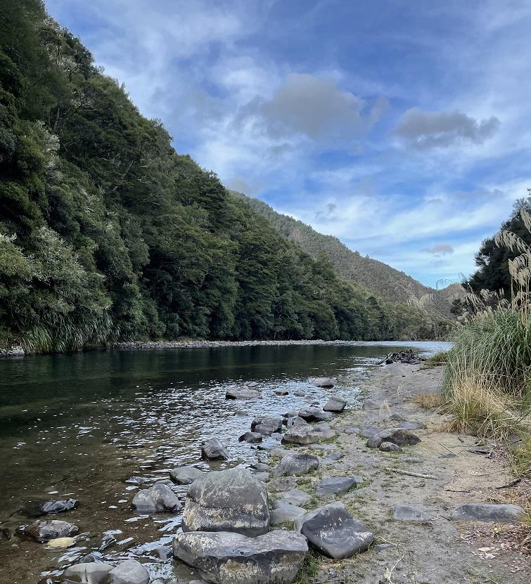 River valley below hills
