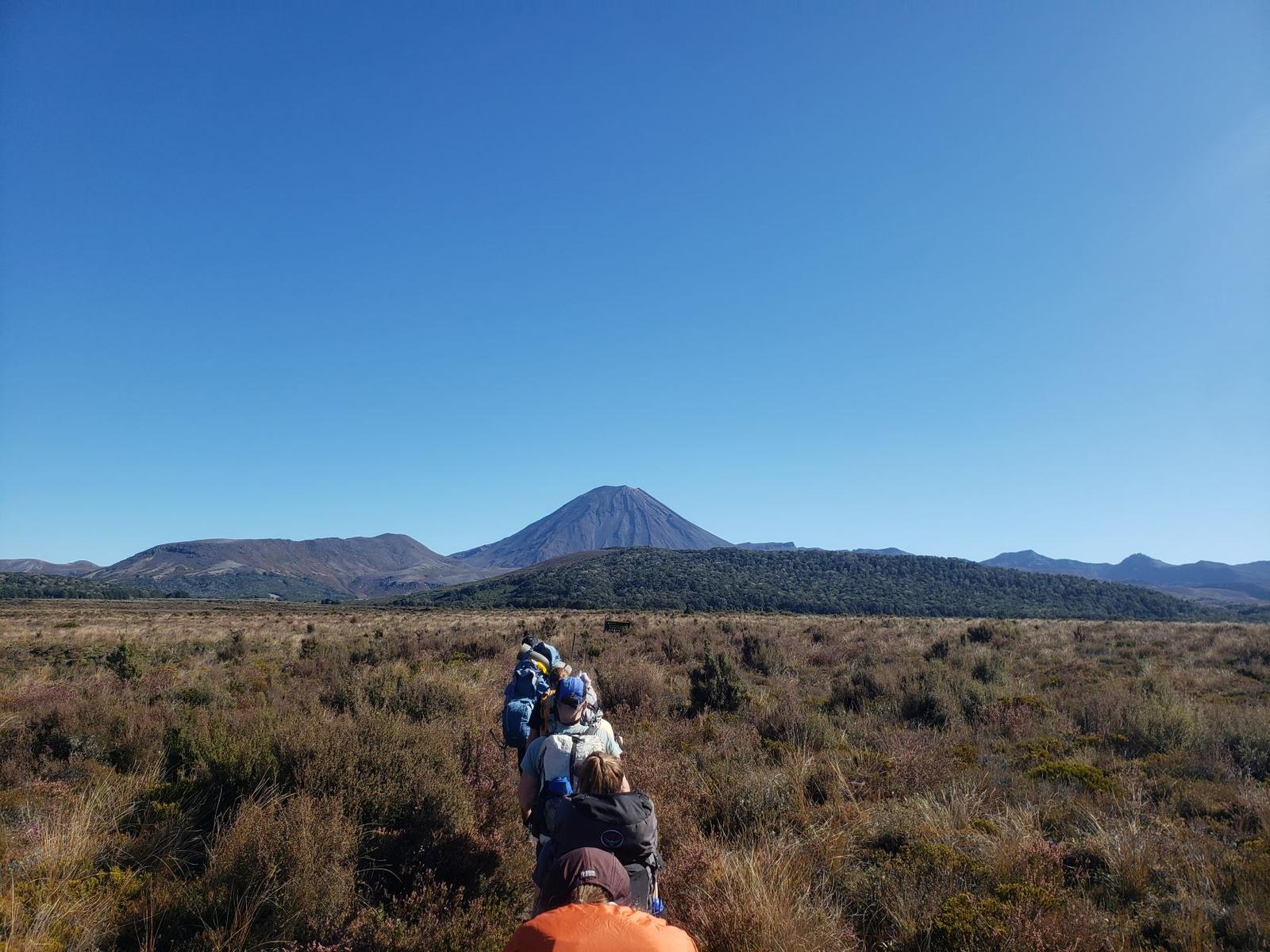 Just after setting off, Ruapehu, Ngaruhoe in background.