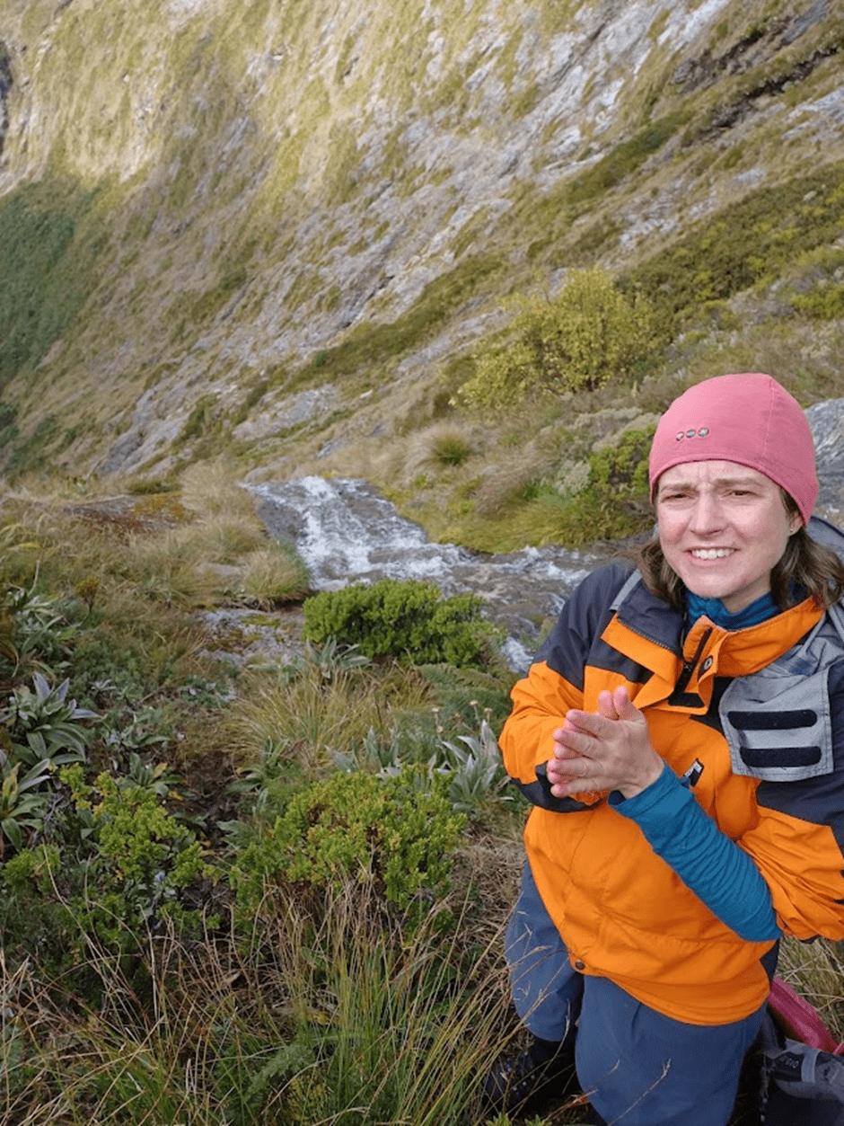 Emily at the top of the waterfall.