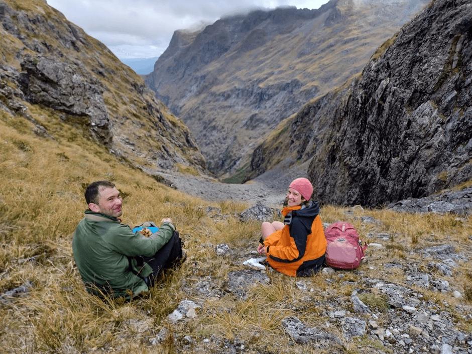 Pete and Emily looking down the descent into the Hut Creek valley.
