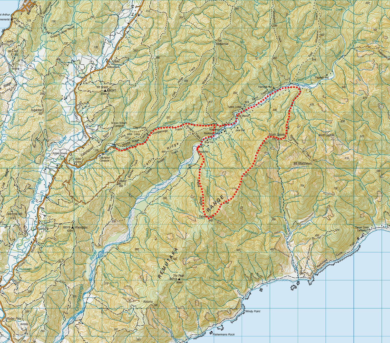 Tapokopoko to South Saddle map