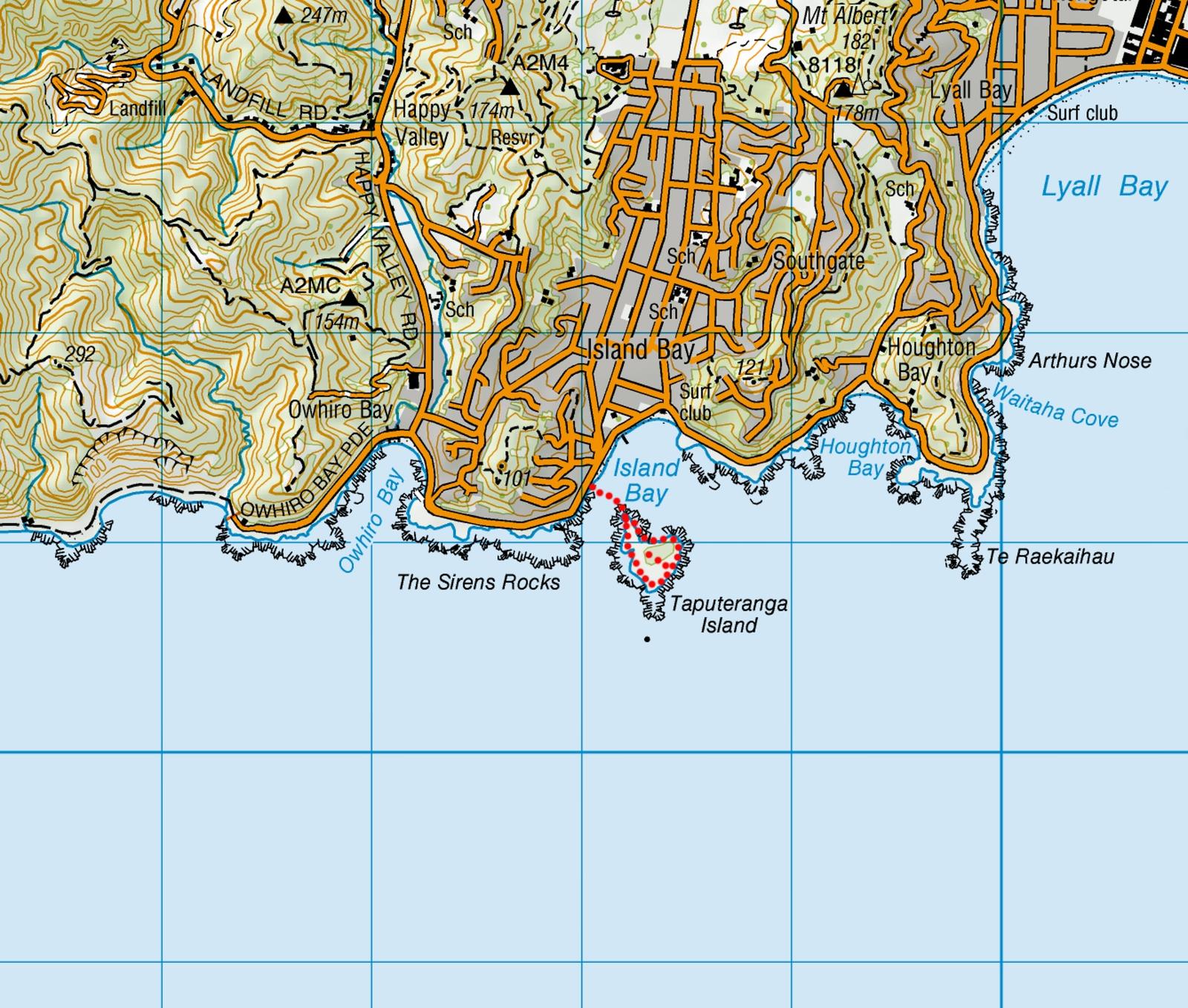 Taputeranga Island map