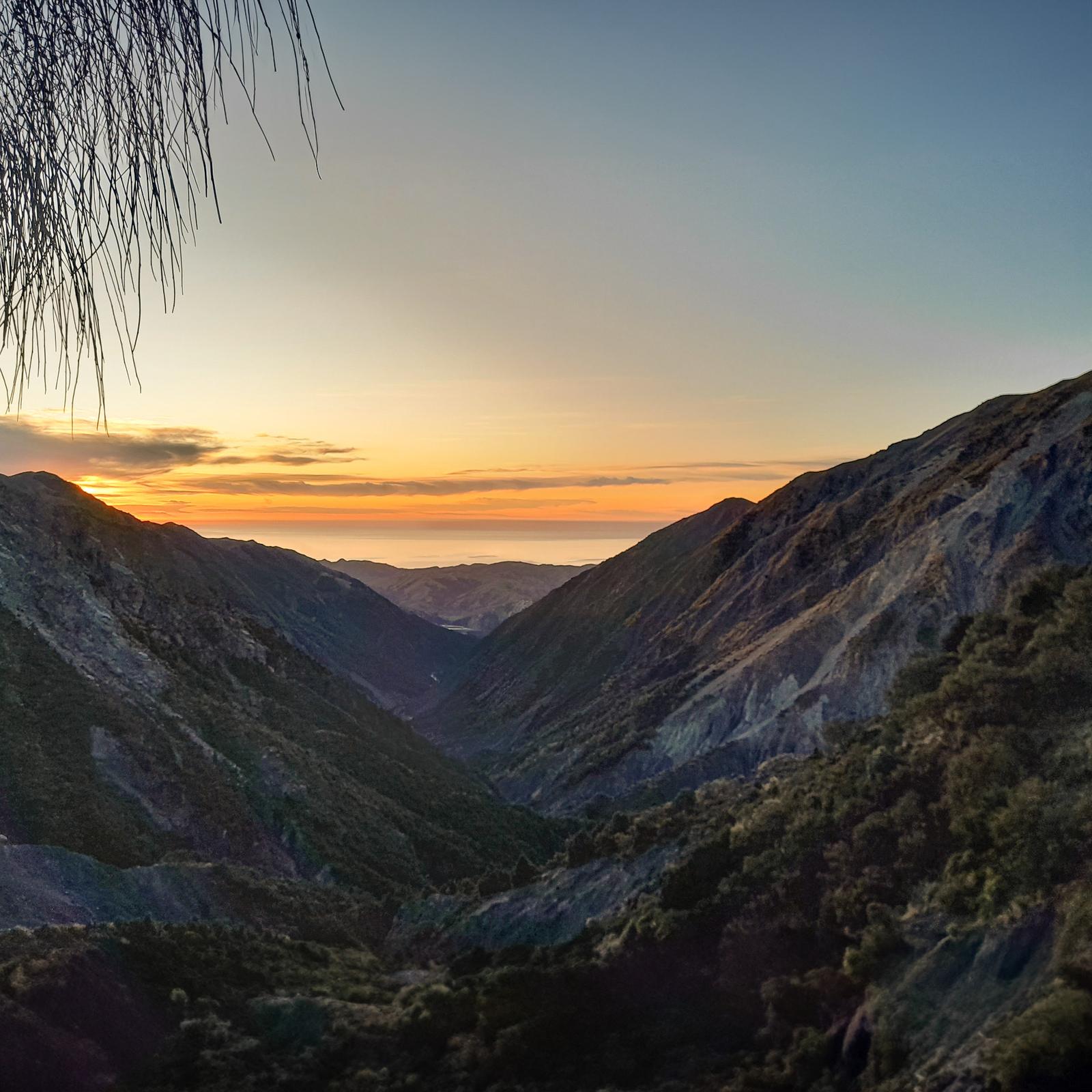 On George Saddle Seaward Kaikoura at sunrise. George Stream below.