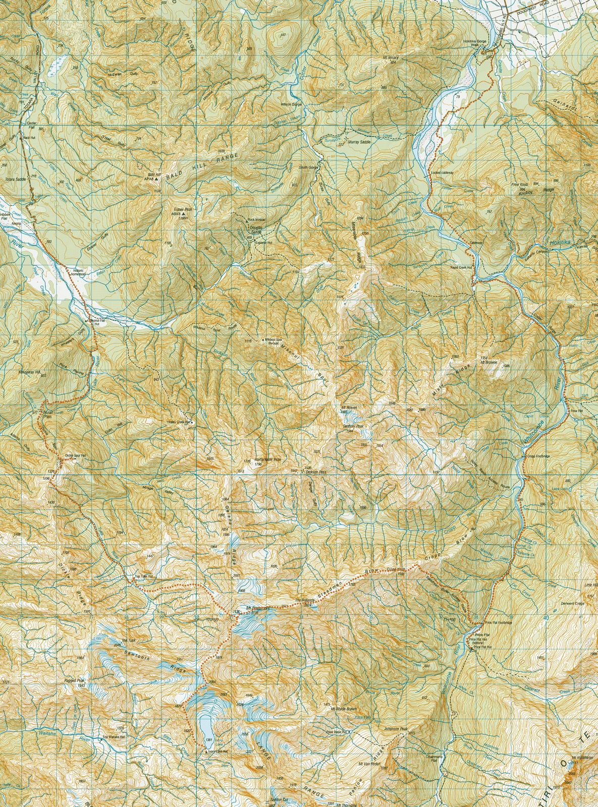 Topographical map showing route to Ivory Lake
