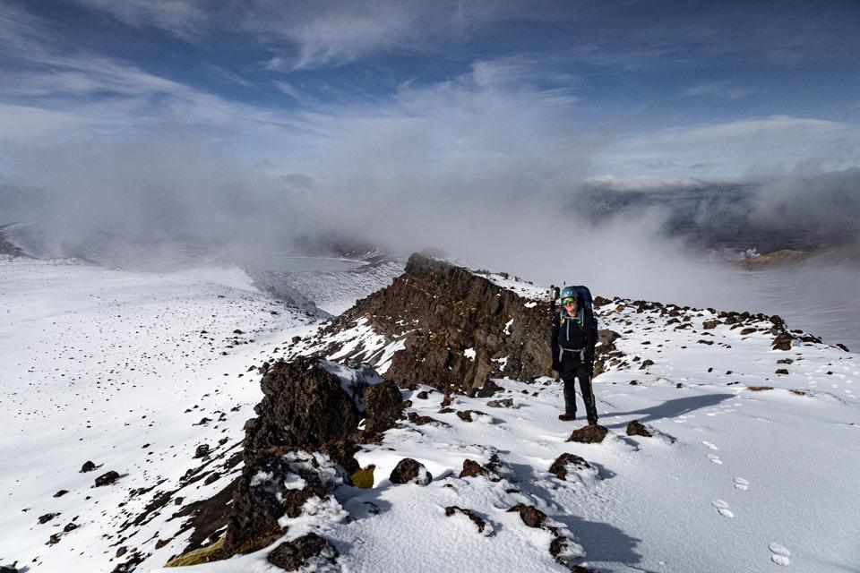 Sarah above North Crater on Mt Tongariro