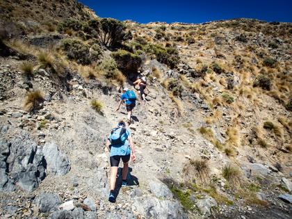 Climbing up the slopes above cliffs - probably the area Harry termed a rocky rib