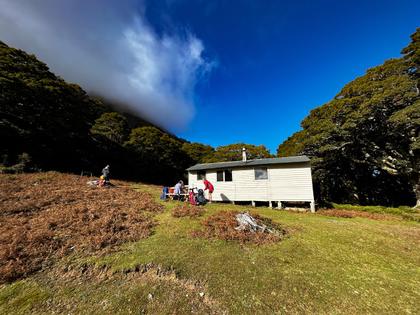 Lunch at Richmond Saddle Hut, (Photo credit: Lynsey).