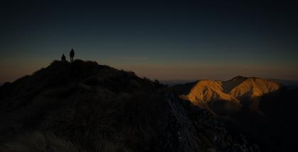 Nearing Jumbo as the sun sets on Mt Holdsworth