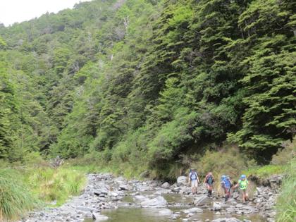 heading down the Maropea River headwaters