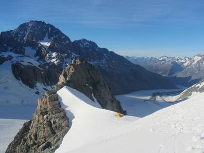Our bivvy site on the saddle of Waypoint 2258 beneath Mt Green