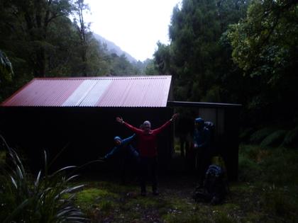 Neill Forks Hut in the rain… Photo credit: Sarah.