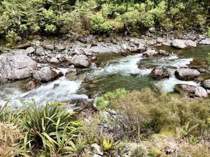 Picturesque Oroua River beside Iron Gate Hut