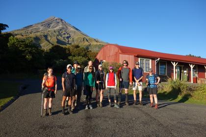 A group of trampers outside The Camphouse