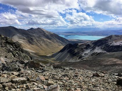 Looking back to Lake Tekapo from the high on the Two Thumb Range. Photo credit: Emily.