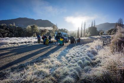 A frosty start to the Bulmer Lake trip at the Owen Valley Road