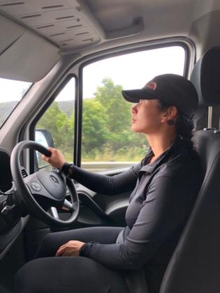 Carol driving the new club van
