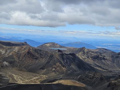 Looking back down upon Blue Lake & Lake Taupo from near top of Mount Ngāuruhoe (Credit: Sara)