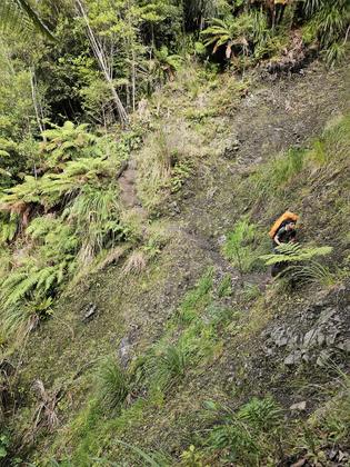 Crossing the slip on Ohau Gorge Track