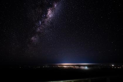 The lights of Masterton viewed from the balcony of Powell Hut