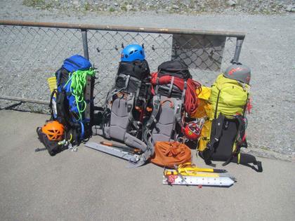 Our packs weighed and paid – all 120kg of it (credit Henry)