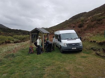 Parked up at the Daphne Hut road end. Photo credit: Patrick.