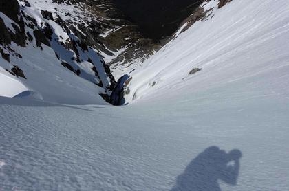 The top of the couloir route, where you emerge from ice into wonderful sunshine