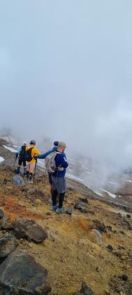 Walk along the ridge, with the clag coming in before our descent (Credit: Chrys)