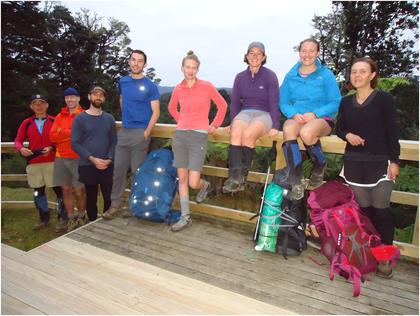 The Tahupo Hut Trip Team. Absent: Heather (she’s behind the camera)