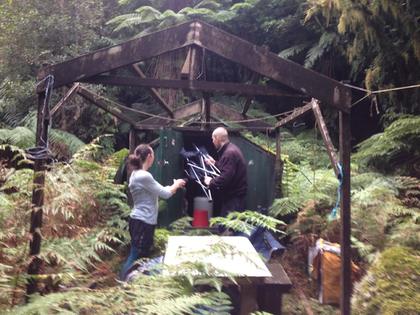Two people set up at Jacs Flat Bivvy