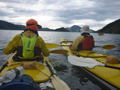 Two double kayaks on the sea