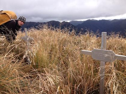 Pilots' memorial crosses at Shingle Slip knob