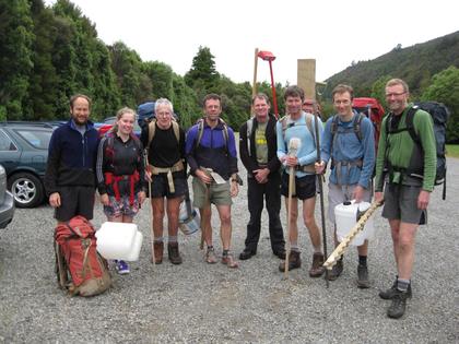 Team shot pre-work party "Mountain House Facelift Team". Punters are (left to right): John Duggan, Sarah Duggan, John Rhodes, Andrew McLellan, James Beard, John Thomson, Phil Kendon and Stuart Palmer