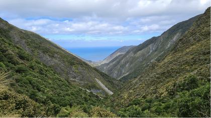 View down the Mukamuka Stream to the Coast (photo : Alistair)