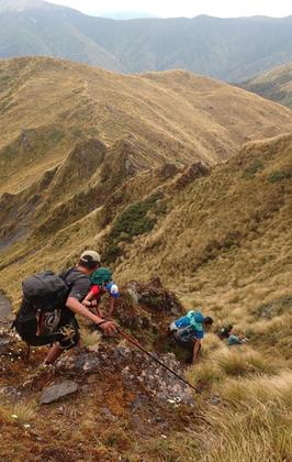 Negotiating Point 1412 and our route along ridge in distance